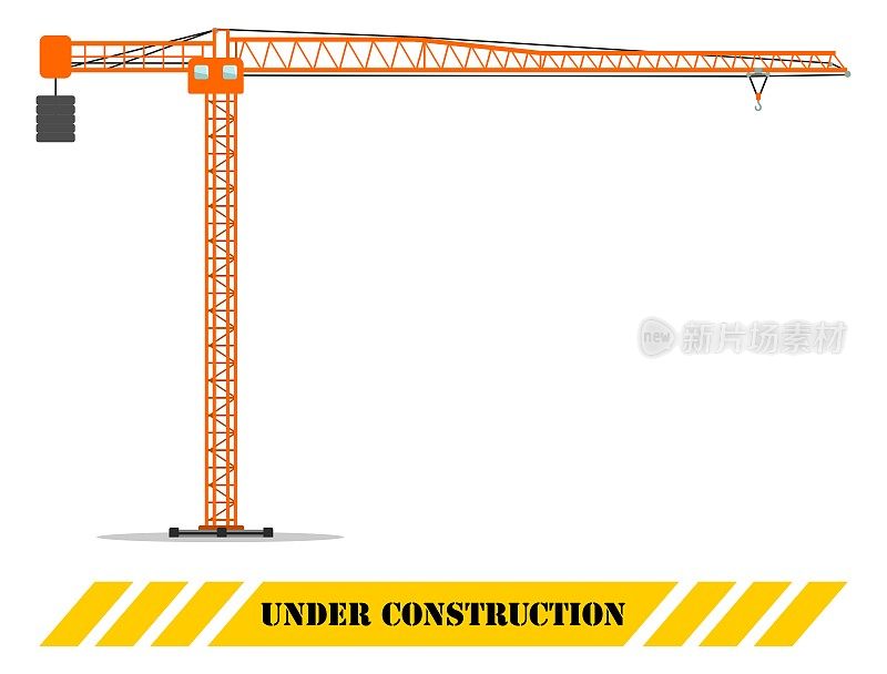 Building tower crane. Heavy equipment and machinery. Construction machine. Vector illustration.